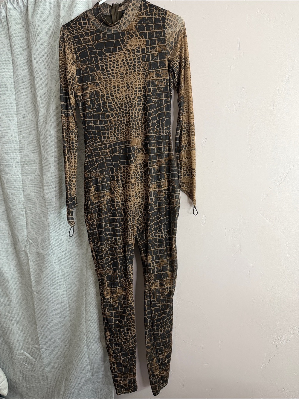 Fashion Nova Faux Croc Print Long-Sleeve Jumpsuit - Black & Brown